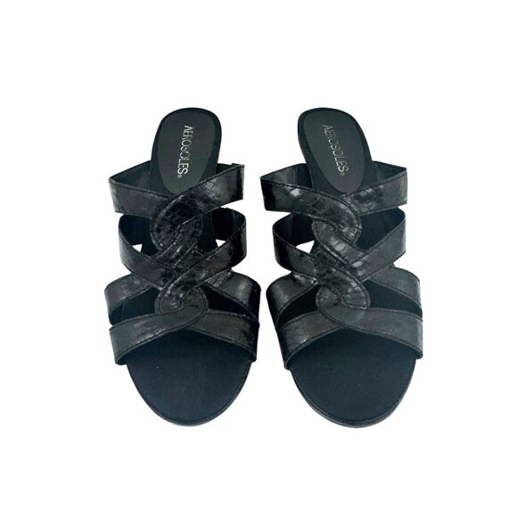 Aerosoles Protector‎ Black Croc 3" Heels Sandals Size 8 Slip On Open Toe Shoes - Picture 2 of 10